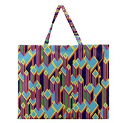 Building City Plaid Chevron Wave Blue Green Zipper Large Tote Bag by Mariart