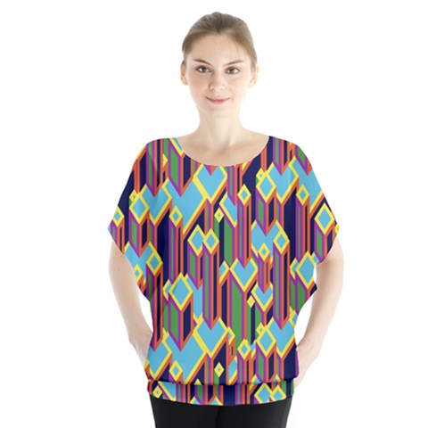 Building City Plaid Chevron Wave Blue Green Blouse by Mariart