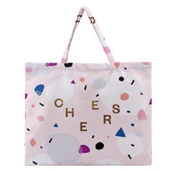 Cheers Polkadot Circle Color Rainbow Zipper Large Tote Bag by Mariart