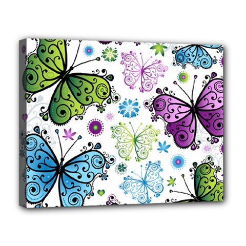 Butterfly Animals Fly Purple Green Blue Polkadot Flower Floral Star Canvas 14  X 11  by Mariart