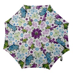 Butterfly Animals Fly Purple Green Blue Polkadot Flower Floral Star Hook Handle Umbrellas (large) by Mariart