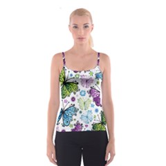 Butterfly Animals Fly Purple Green Blue Polkadot Flower Floral Star Spaghetti Strap Top by Mariart