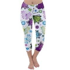 Butterfly Animals Fly Purple Green Blue Polkadot Flower Floral Star Capri Winter Leggings  by Mariart