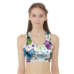 Butterfly Animals Fly Purple Green Blue Polkadot Flower Floral Star Sports Bra With Border by Mariart