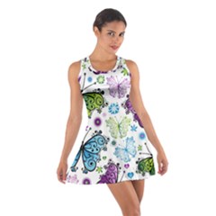 Butterfly Animals Fly Purple Green Blue Polkadot Flower Floral Star Cotton Racerback Dress by Mariart