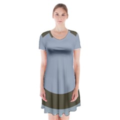 Circle Round Grey Blue Short Sleeve V-neck Flare Dress by Mariart