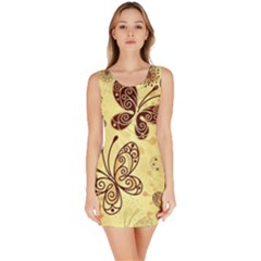 Butterfly Animals Fly Purple Gold Polkadot Flower Floral Star Sunflower Sleeveless Bodycon Dress