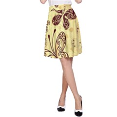 Butterfly Animals Fly Purple Gold Polkadot Flower Floral Star Sunflower A-line Skirt by Mariart