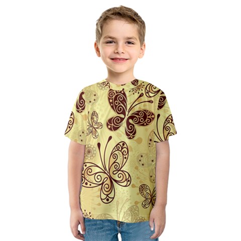 Butterfly Animals Fly Purple Gold Polkadot Flower Floral Star Sunflower Kids  Sport Mesh Tee by Mariart