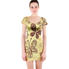 Butterfly Animals Fly Purple Gold Polkadot Flower Floral Star Sunflower Short Sleeve Bodycon Dress by Mariart