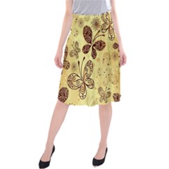 Butterfly Animals Fly Purple Gold Polkadot Flower Floral Star Sunflower Midi Beach Skirt by Mariart