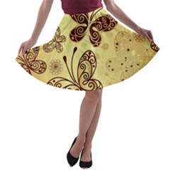 Butterfly Animals Fly Purple Gold Polkadot Flower Floral Star Sunflower A-line Skater Skirt by Mariart