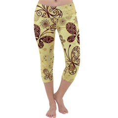 Butterfly Animals Fly Purple Gold Polkadot Flower Floral Star Sunflower Capri Yoga Leggings by Mariart