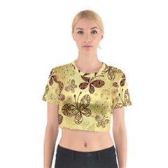 Butterfly Animals Fly Purple Gold Polkadot Flower Floral Star Sunflower Cotton Crop Top by Mariart