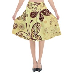 Butterfly Animals Fly Purple Gold Polkadot Flower Floral Star Sunflower Flared Midi Skirt by Mariart