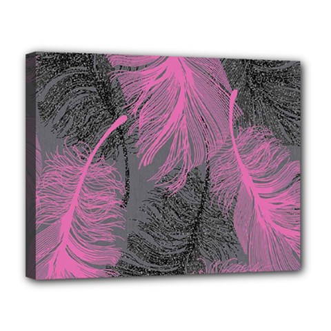 Feathers Quill Pink Grey Canvas 14  X 11  by Mariart