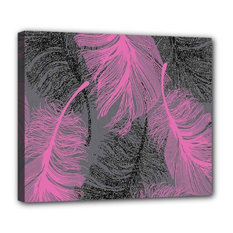 Feathers Quill Pink Grey Deluxe Canvas 24  X 20   by Mariart