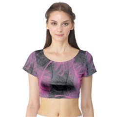 Feathers Quill Pink Grey Short Sleeve Crop Top (tight Fit) by Mariart