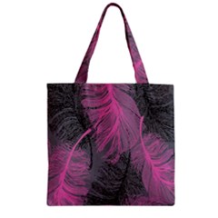 Feathers Quill Pink Grey Zipper Grocery Tote Bag by Mariart