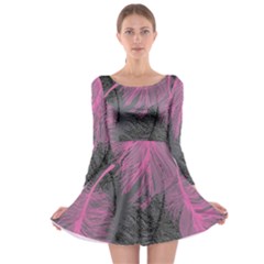 Feathers Quill Pink Grey Long Sleeve Skater Dress by Mariart