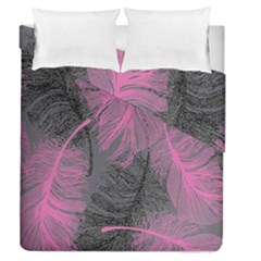 Feathers Quill Pink Grey Duvet Cover Double Side (queen Size) by Mariart