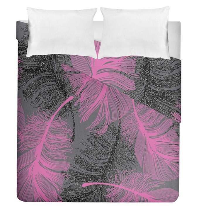 Feathers Quill Pink Grey Duvet Cover Double Side (Queen Size)