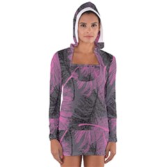 Feathers Quill Pink Grey Women s Long Sleeve Hooded T-shirt by Mariart