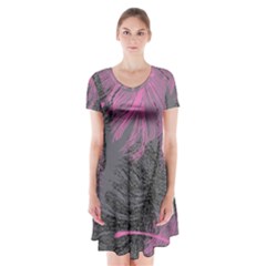 Feathers Quill Pink Grey Short Sleeve V-neck Flare Dress by Mariart