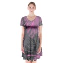 Feathers Quill Pink Grey Short Sleeve V-neck Flare Dress View1