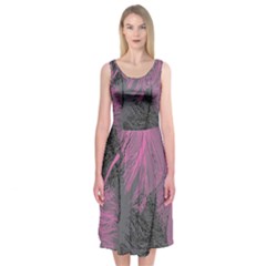 Feathers Quill Pink Grey Midi Sleeveless Dress by Mariart