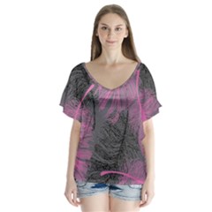 Feathers Quill Pink Grey Flutter Sleeve Top by Mariart