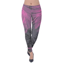 Feathers Quill Pink Grey Velvet Leggings by Mariart