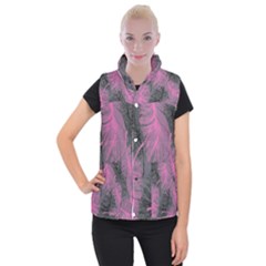 Feathers Quill Pink Grey Women s Button Up Puffer Vest by Mariart