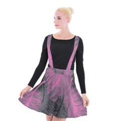 Feathers Quill Pink Grey Suspender Skater Skirt by Mariart