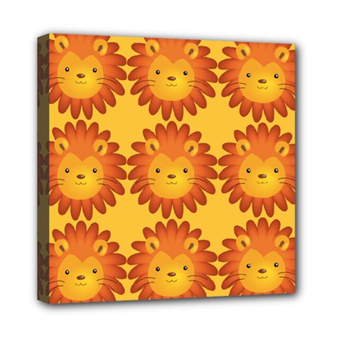 Cute Lion Face Orange Yellow Animals Mini Canvas 8  X 8  by Mariart