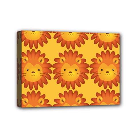 Cute Lion Face Orange Yellow Animals Mini Canvas 7  X 5  by Mariart