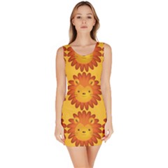 Cute Lion Face Orange Yellow Animals Sleeveless Bodycon Dress by Mariart