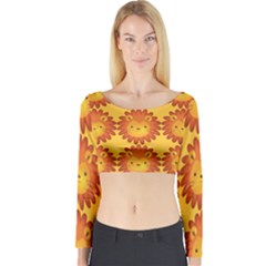 Cute Lion Face Orange Yellow Animals Long Sleeve Crop Top by Mariart