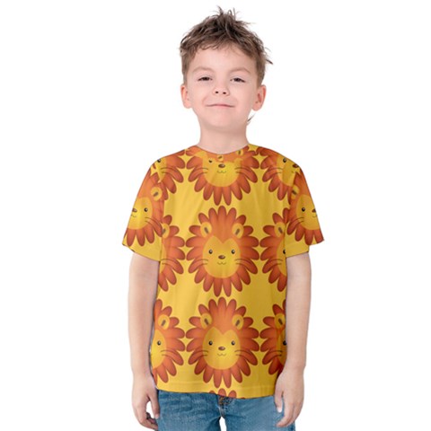 Cute Lion Face Orange Yellow Animals Kids  Cotton Tee by Mariart