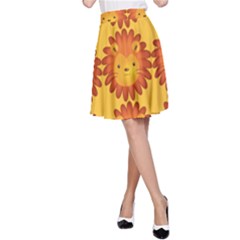 Cute Lion Face Orange Yellow Animals A-line Skirt by Mariart