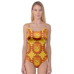 Cute Lion Face Orange Yellow Animals Camisole Leotard  by Mariart