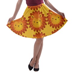 Cute Lion Face Orange Yellow Animals A-line Skater Skirt by Mariart