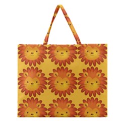 Cute Lion Face Orange Yellow Animals Zipper Large Tote Bag by Mariart