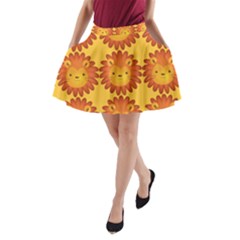 Cute Lion Face Orange Yellow Animals A-line Pocket Skirt by Mariart