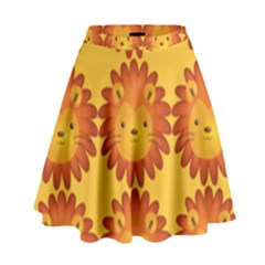 Cute Lion Face Orange Yellow Animals High Waist Skirt by Mariart