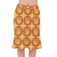 Cute Lion Face Orange Yellow Animals Mermaid Skirt