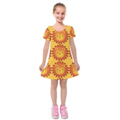 Cute Lion Face Orange Yellow Animals Kids  Short Sleeve Velvet Dress by Mariart