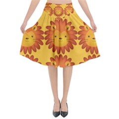 Cute Lion Face Orange Yellow Animals Flared Midi Skirt by Mariart