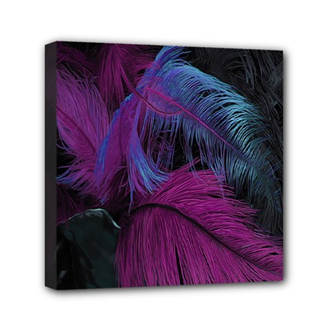 Feathers Quill Pink Black Blue Mini Canvas 6  X 6  by Mariart