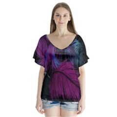 Feathers Quill Pink Black Blue Flutter Sleeve Top by Mariart